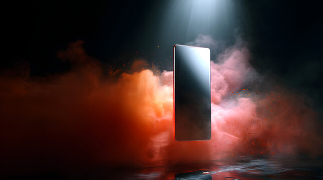 Mysterious Metal Monolith: A captivating composition unveils a sleek, reflective metal monolith floating amidst a swirling mist, illuminated by a focused spotlight that casts an ethereal ambiance. - Powered by Adobe