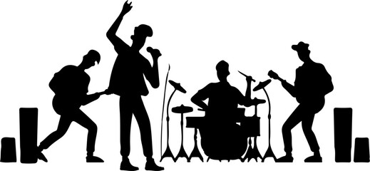Musicians playing, music concert silhouette.