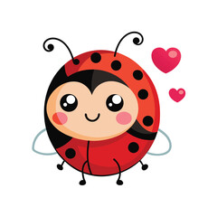 Obraz premium cute cartoon ladybug with blushing cheeks and heart wings