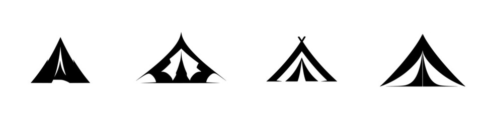Explore various tent designs in silhouette pictogram style for camping and outdoor activities