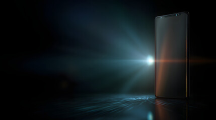 Modern Smartphone: A sleek, modern smartphone, emanating a soft glow, stands as a beacon of cutting-edge technology. Dark background, futuristic and innovative, perfect for technology, design.