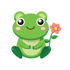 Fototapeta premium cute frog holding a tiny flower and smiling gently