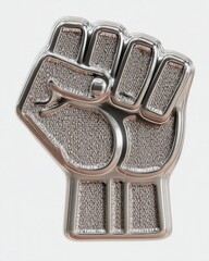 Metal Fist Design. Three-dimensional Rendering of Fist Badge on White Background