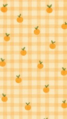 Playful oranges on checkered background.