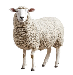 Fototapeta premium Fluffy Sheep, Isolated on Transparent PNG, Studio Shot, Calm, Wool Texture