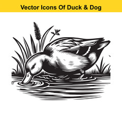 Dog and Duck Vector Illustration Bundle – Hunting, Wildlife, and Animal Interaction Poses
