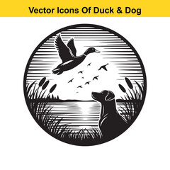 Dog and Duck Vector Illustration Bundle – Hunting, Wildlife, and Animal Interaction Poses