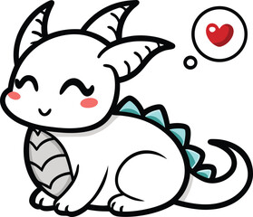 Fototapeta premium cute little dragon dreaming with heart bubble background