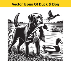 Dog and Duck Vector Illustration Bundle – Hunting, Wildlife, and Animal Interaction Poses