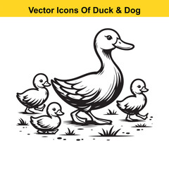 Dog and Duck Vector Illustration Bundle – Hunting, Wildlife, and Animal Interaction Poses