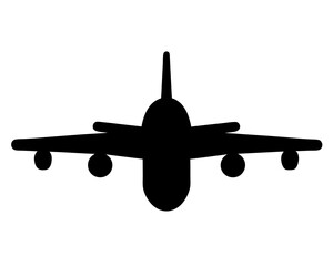 Silhouette of a passenger airplane with four engines, top view, isolated