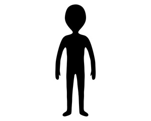 Stylized human figure silhouette on a white background with simple shapes
