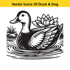 Dog and Duck Vector Illustration Bundle – Hunting, Wildlife, and Animal Interaction Poses