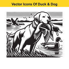 Dog and Duck Vector Illustration Bundle – Hunting, Wildlife, and Animal Interaction Poses