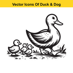 Dog and Duck Vector Illustration Bundle – Hunting, Wildlife, and Animal Interaction Poses