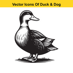 Dog and Duck Vector Illustration Bundle – Hunting, Wildlife, and Animal Interaction Poses