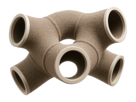 A carpeted cat tunnel system with multiple exits, designed for an adventurous cat in a suburban home.