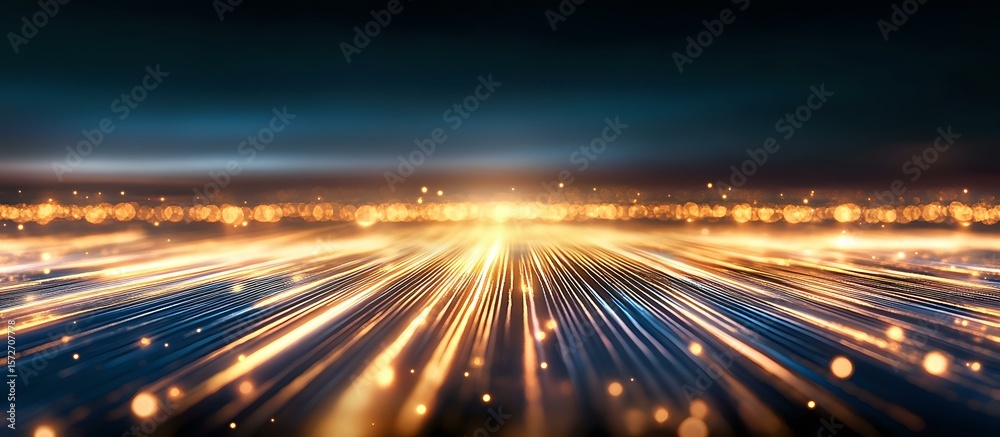 Poster abstract technology background with glowing light trails and bokeh effects creating dynamic motion p
