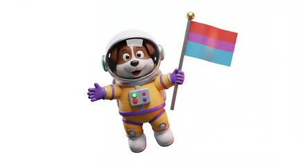 Cartoon space dog holding flag