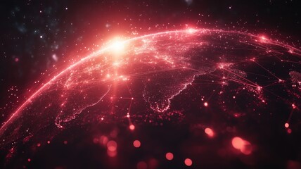 Global Digital Network Connection Over Earth in Red Light earth global network digital connection ai
