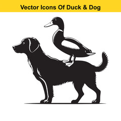 Dog and Duck Vector Illustration Bundle – Hunting, Wildlife, and Animal Interaction Poses