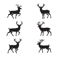 Set of Deer silhouette Vector.