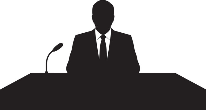 recommend clip art: Orator Speaker Silhouette: Politician, Businessman, or Lecturer at Podium with Microphone
                    
                    