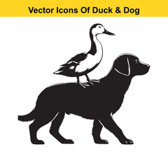Dog and Duck Vector Illustration Bundle – Hunting, Wildlife, and Animal Interaction Poses