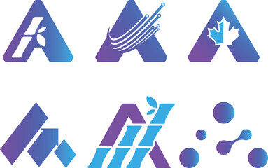 Letter A logo design with growth arrow and vector bamboo for tech company and web icon set use using arrow and technology symbol