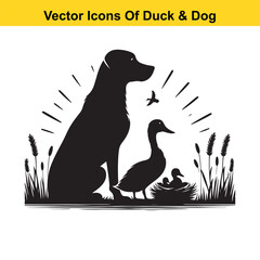 Dog and Duck Vector Illustration Bundle – Hunting, Wildlife, and Animal Interaction Poses