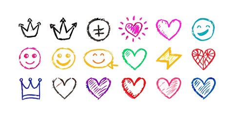 Smile doodle emoji faces in hand drawn vector doodle sketchy style. Happy, sad, crying emotional scribbles, comic elements for business design.