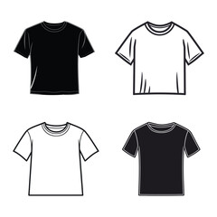Black and white tshirt icon set, basic clothing design templates on white background
