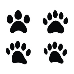 Fototapeta premium Black paw print icons of animal track on white background