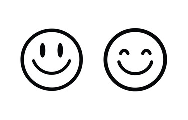 Fototapeta premium Two black outline smiley faces with different expressions on a white background