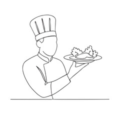 One Line Art of Chef Holding Dish Minimal Food Illustration