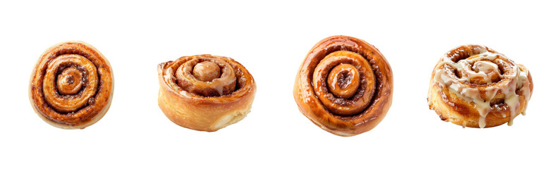 Fototapeta premium Cinnamon rolls with various toppings isolated on a transparent background Generative AI