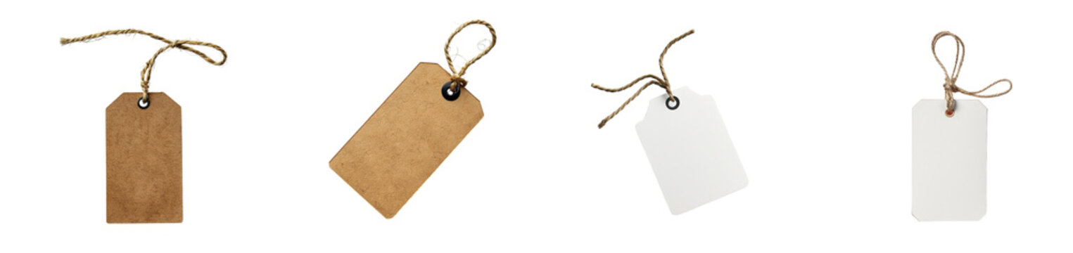 Paper tags with twine on a transparent background Generative AI