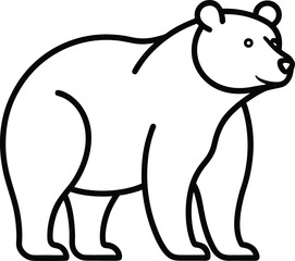 Simple line art bear standing profile view isolated on white background