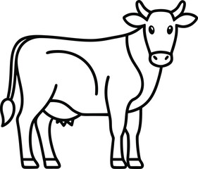 Simple line art drawing of a cow facing forward isolated on white background