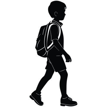 recommend clip art: Silhouette of a schoolboy walking with backpack side view isolated on white
