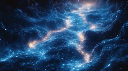 Abstract Flowing Energy River of Blue and Gold Particles abstract blue gold flowing energy river awe