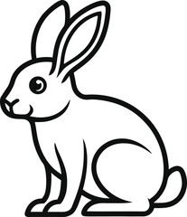 Stylized black line art of a cute rabbit sitting on a white background isolated on white background