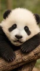 Obraz premium Adorable panda cub resting peacefully.