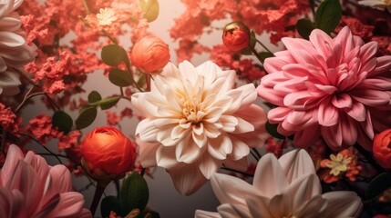 Pink and white chrysanthemum flowers blooming beautifully in a vibrant summer garden