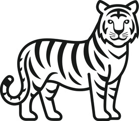 Stylized black and white tiger illustration isolated on white background