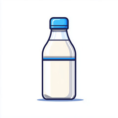 Naklejka premium Milk bottle icon with white liquid and blue cap, clean flat style isolated on white background.