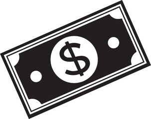 Stylized black and white dollar bill icon with dollar sign isolated on transparent background