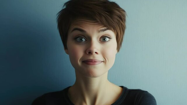 Surprised woman making weird face for fun, possibly in jest or to be silly.