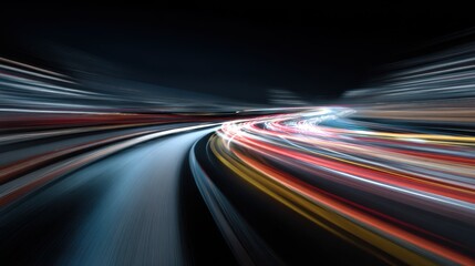 Stunning photo of car motion trails. Speed light streaks background with blurred fast moving light effect, Racing cars dynamic flash effects city road with long exposure night.