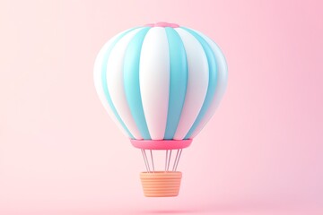 Obraz premium A colorful hot air balloon rises against a soft pink background, ideal for designs related to adventure, travel, or childhood imagination, It can enhance invitations, posters, or websites,
